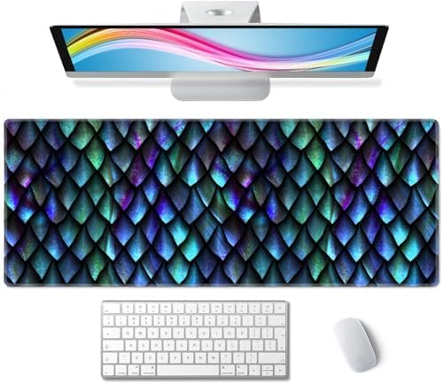 Dragon Scales Large Gaming Mouse Pad for Desk, Desk Mat with Seamed Edges, Waterproof Desk Pad, Non-Slip Rubber Base, 31.5x11.8 Inch Keyboard Pad Computer Mat, Big XL Mousepad