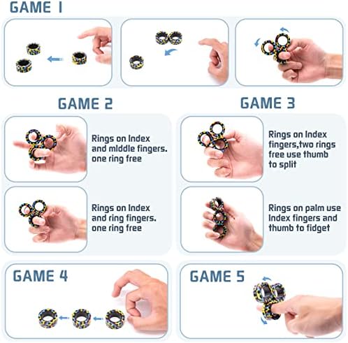 Magnetic Rings Fidget Toy Set, Idea ADHD Fidget Toys, Adult Fidget Magnets Spinner Rings for Anxiety Relief Therapy, Fidget Pack Great Gift for Adults Teens Kids Easter Basket Stuffers (3PCS)