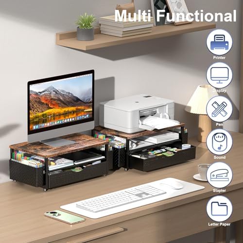 Spacrea Desk Organizers and Accessories, Printer Stand with Storage, Wood
