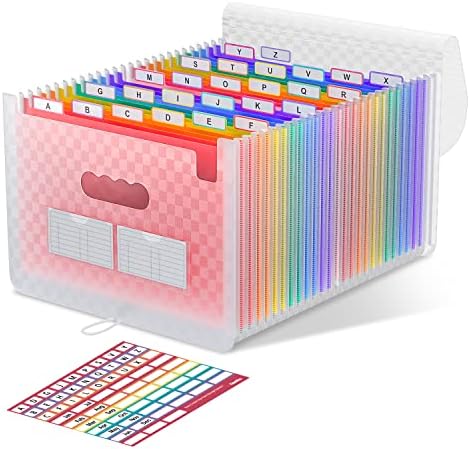 ThinkTex Accordion File Organizer, 26 Pockets Expanding File Folders, Pink