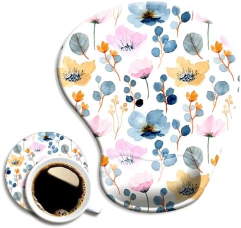 Ergonomic Mouse Pad with Wrist Support and Coaster,Mouse Pads with Non-Slip PU Base for Home Office Working Studying Easy Typing & Pain Relief Blossoming