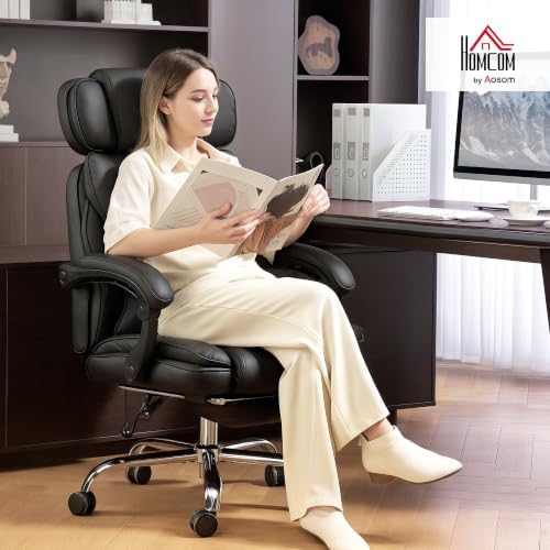 HOMCOM High Back Office Chair with Footrest, Adjustable Headrest, Black