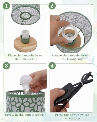 Green Small Table Lamp, LED Cutout Metal Bedside Lamp with 3 Color Temperatures for Office, Living Room, Bedroom, Dorm (Green)