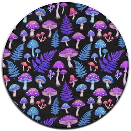 Fashion Round Area Rug Large Non Slip Carpet, Trippy Purple Blue Mushrooms Unisex Home Decor Mat, 24inch