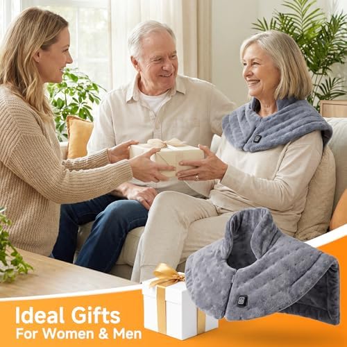 Weighted Heating Pad for Neck and Shoulders Back, Plug-in Heated Shoulder Wrap with 12V 2A Power Cord, No Battery Large Neck Heating Pad, 3 Heat Settings & Auto Shut Off, Ideal Gift for Mom and Dad