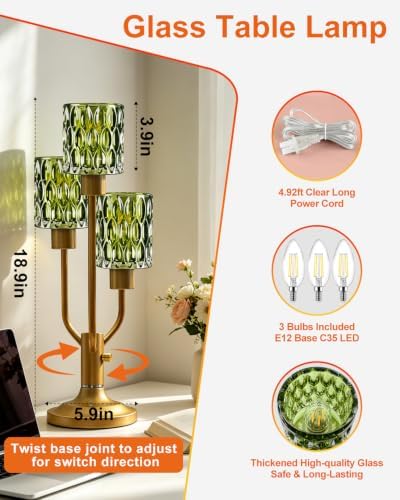 Lightdot Mid Century Modern Green Table Lamp Vintage Dimmable Gift