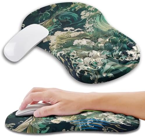 Ergonomic Mouse Pad Wrist Support with Memory Foam Massage Bulge, Carpal Tunnel Pain Relief Mousepad Wrist Rest for Mouse(12x8 inch, Sea Wave)