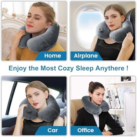 Keemall Inflatable Travel Neck Pillow, Cervical Support for Airplane & Car