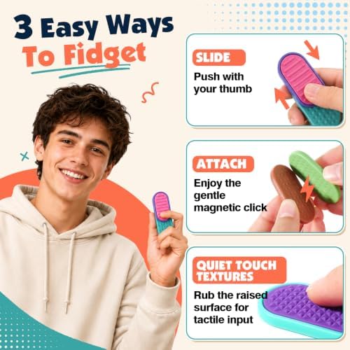 LESONG Magnetic Fidget Toys for Adults & Kids - Textured Sensory Fidget Sliders Quiet Stress Relief Toys for Autism ADHD - Magnets Fidgets for Classroom Prizes Travel Office Desk - 12 Pack