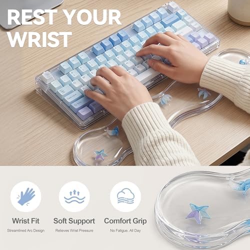 Clear Gel Wrist Rest for Keyboard and Mouse, Ergonomic Non-Slip Silicone Mouse Wrist Rest Set, Soft Comfort for Typing & Gaming Wrist Pain Relief, Fits 60%/68%/75% Keyboards (Sea Animal)