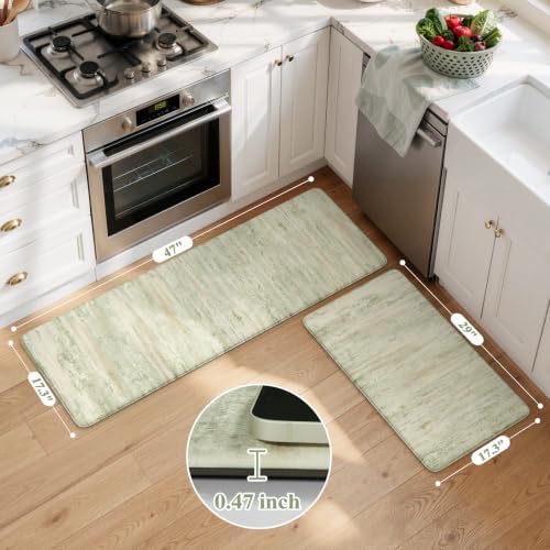 KIMODE Kitchen Mats for Floor, Light Green Aabstract Kitchen Rugs Sets of 2