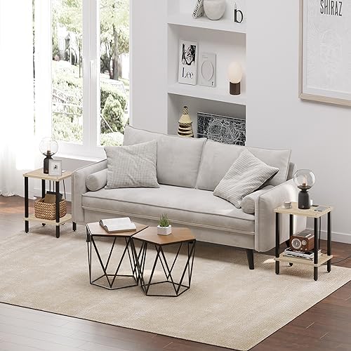 TUTOTAK End Table with Charging Station, Side Table Set of 2, Nightstand