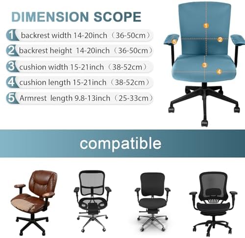 Tallew 4 Pcs Office Chair Covers Set Computer Universal Protective Stretchable Chair Seat Covers Desk Armrest Cover Slipcovers Pads Office Cushion Backrest for Rotating(Regular,Grayish Blue)