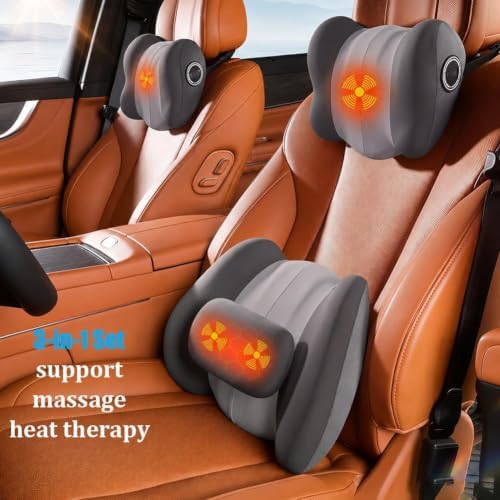 Car Lumbar Support Pillow & Headrest Pillow with Vibration Massage & Heat
