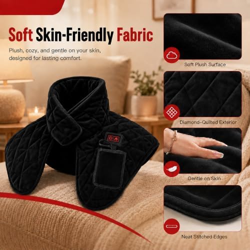Neck Heating Pad for Neck and Shoulder Pain, 660nm & 850nm LED Shoulder Wrap, Heated Neck Wraps with 3 Heat & 3 Vibration Settings, USB Powered Soft Neck Warmer