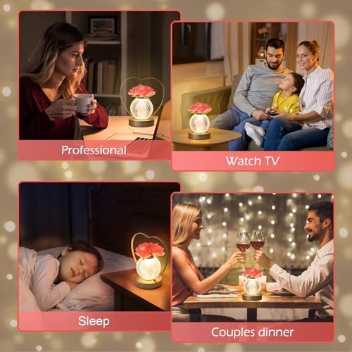 AMWGIMI Women Gifts Rose Flower Lamp Cordless LED Touch Lamp Decor Gift