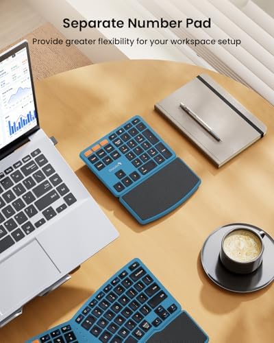 ProtoArc Wireless Ergonomic Keyboard with Separate Number Pad - Blue