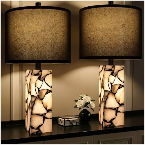 Scenekoy 23" Alabaster Table Lamps Set of 2 for Bedroom with Night Light