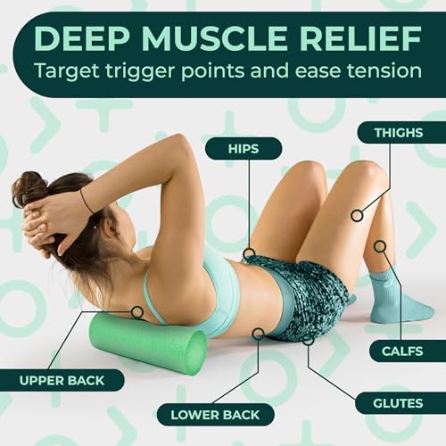 Deep Recovery Yoga Foam Roller for Physical Therapy & Exercise – Green Back Roller for Back Pain, Legs, and Shoulders, 12in x 4in Travel Size – Deep Tissue Massage for Myofascial Release