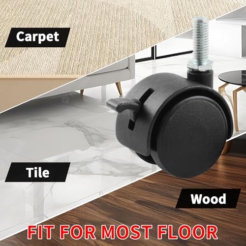 HOWDIA 1.5 Inch Swivel Caster Wheels for Cart, M8-1.25×20mm Threaded Stem Heavy Duty Casters with Brake, Nylon Wheels Replacement for Furniture, Table, Cabinet, Shelf(4 Pack)