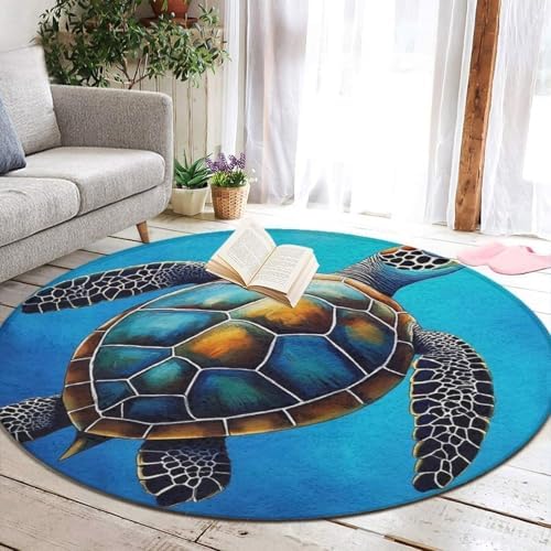 Fashion Round Area Rug Large Non Slip Carpet Unisex Home Decor Mat Sea Turtle