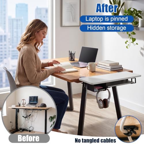Novabright 24" x 12" Desk Extender Tray with Side Storage Rack Heavy Duty Desk Extender Under Desks Laptop Mount Keyboard Extenders for Desks with a Concealed Storage Area for Cable & Earphone (White)