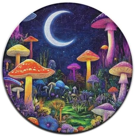 Machine Washable Modern Round Area Rug, Room Sofa Yoga Soft Round Carpet, Home Decor Non Slip Kitchen Office Circle Rug Magic Mushroom Mushrooms Scenery, 24inch