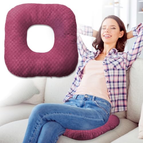 Donut Pillow for Tailbone Pain, Hemorrhoid Pillow (Wine)