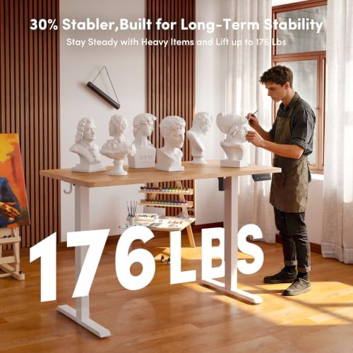 CubiCubi 55 x 24 Large One-Piece Electric Adjustable Standing Desk, Maple