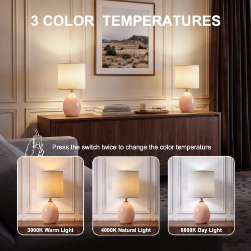 Dawnwake 17.7" Ceramic Table Lamps Set of 2 for Living Room Bedroom, Pink