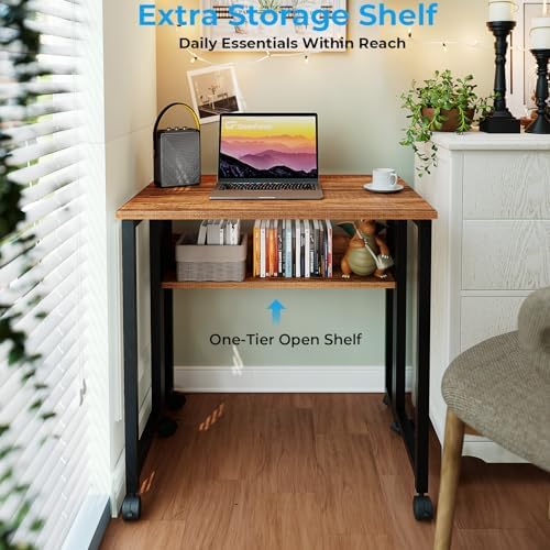 GreenForest Folding Desk with Wheels, 24.8" Rolling Table for Small Spaces