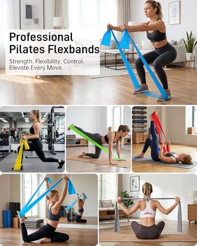 Renoj Pilates Flexbands, 5-Pack Latex-Free Resistance Bands Set – Exercise Bands for Pilates, Yoga, Stretching & Physical Therapy | Home Gym Equipment for Women & Men
