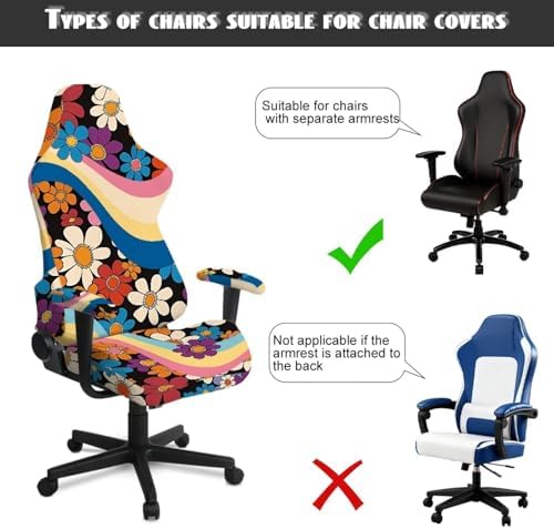 Hippie Flower Gaming Chair Covers Anti-Slip Gamer Chair Seat Cover Stretch Fit Office Computer Armchair Slipcover for Reclining Racing Gaming Chairs