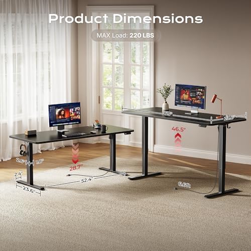 Huuger 63 X 24 Inch Electric Standing Desk with Power Outlets and USB-C Port, Height Adjustable Desk, Sit Stand Desk for Home Office, Computer & Gaming Desk with 3 Presets, Stable Steel Frame, Black