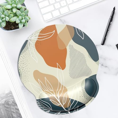 ITNRSIIET Ergonomic Mouse Pad with Wrist Support Wrist Rest Smooth Surface Non-Slip Rubber Base Comfortable Office Supplies Pain Relief, 9.8 x 9.1 inches, Abstract Leaf
