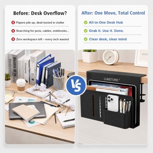 LUKETURE Desk Side Storage Laptop Holder No Drill Clamp On Organizer