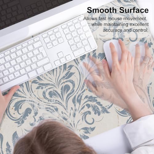 QIYI Leather Large Mouse Pad, Waterproof Desk Mat, 31.5" x 15.7", Damask