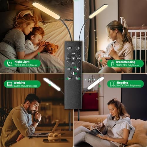 Yikuneng Dimmable LED Floor Lamp, Super Bright Reading Lamps Floor Standing lamp with Remote & Touch Control, Stepless Dimming & 2700K-6500K Color Temperature, for Living Room Bedroom Office, 2 Pack