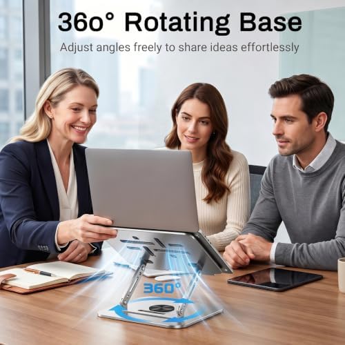 360°Rotating Laptop Stand, Ergonomic Adjustable Foldable Notebook Riser, Metal Computer Holder Compatible with 10-17.3" Laptops, Desktop Printer Stand, for Home & Office (Sliver)