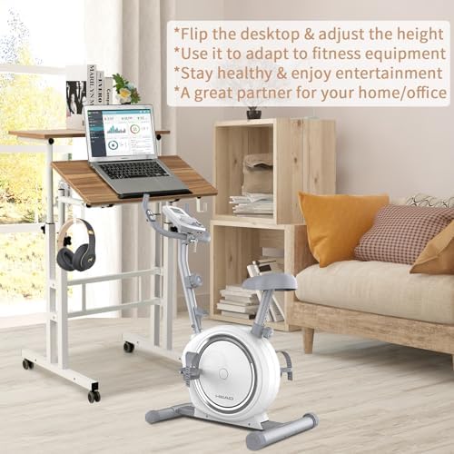 SIDUCAL Small Standing Desk, Portable Stand Up Desk, Height Adjustable Mobile Standing Table Converter with Wheels Computer Workstations, Rolling Laptop Cart for Stand or Sit, Vintage Oak