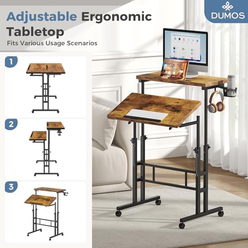 DUMOS Rolling Standing Desk, Walking Pad Desk, Split Top Computer Cart