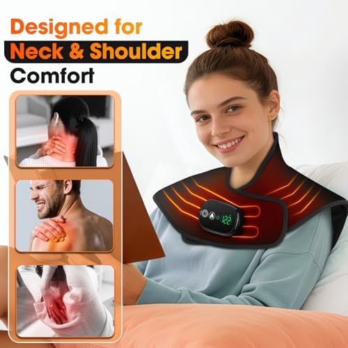 Cordless Neck and Shoulder Heating Pad, Weighted Heating Pad for Neck Shoulders and Back, Rechargeable Heat Wrap with 4 Temperature Settings 5 Timers, 4000mAh Battery Touchscreen