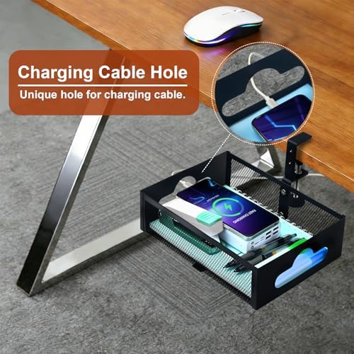 Under Desk Organizer 360° Swivel with Cup Holder,Holds Up to 7lbs
