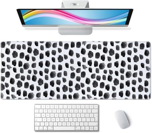 Boho Desk Mat, Polka Dot Large Mouse Pad Desk Pad Boho Desk Accessories for Women Office Decor, XL Mousepad Long Laptop Keyboard Mouse Mat 31.5''X11.8'' Non-Slip Rubber Base with Stitched Edges