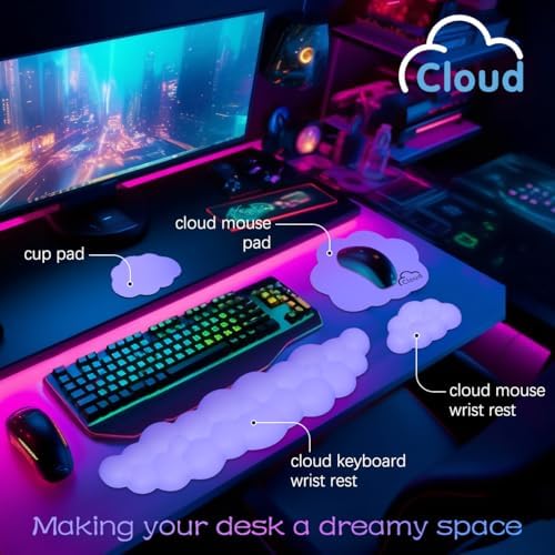 4 in 1 Ergonomic Leather Cloud Wrist Rest Keyboard and Mouse Pad & Coaster