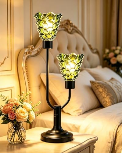 Lightdot Green Glass Table Lamp for Living Room Dimmable Vintage Lamp Gift