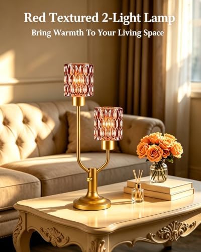 Lightdot Mid Century Modern Table Lamp Red Glass Dimmable Vintage Lamp Gift
