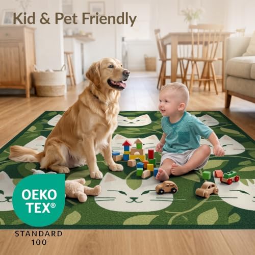 2'x3' Green Cat Forest Faces Interlinked by Ultra-Soft Accent Mat