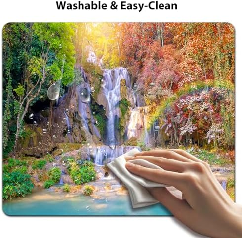 9.5x7.9 Inch Office/Gaming Mouse Pad, Tropical Rainbow Jungle Waterfall Vibrant Sunlit Forest Scenery, Cute Anti-Slip Mat for Desk Decor