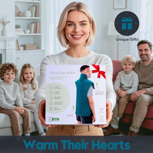 Weighted Heating Pad for Back Neck and Shoulders – Electric Shoulder Heating Wrap with 6 Heat Settings, 4 Auto-Off Timers, Fast Heating, Ultra-Soft Plush, Machine Washable – Gifts for Women and Men
